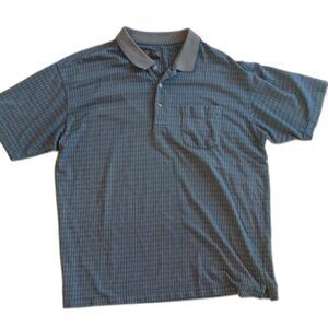 VAN HEUSEN Men's XL Gray Plaid Short Sleeve Polo Shirt Button Neck Casual Golf